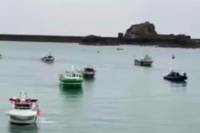 Dozens of French boats arrived at the harbour on the morning of 6 May; two Royal Navy vessels have been deployed by the UK Government to 'monitor the situation' (Photo: Alex Ferguson/PA Media)