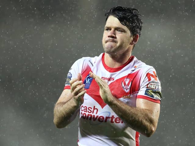 Lachlan Coote of St Helens applauds his fans. (Photo by Charlotte Tattersall/Getty Images)