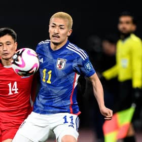 Celtic's Daizen Maeda (right) in action for Japan during the 1-0 win over North Korea in Tokyo this week. (Photo by PHILIP FONG/AFP via Getty Images)