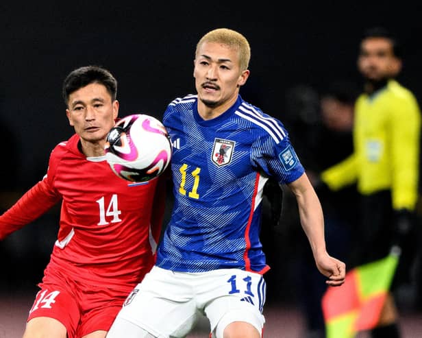 Celtic's Daizen Maeda (right) in action for Japan during the 1-0 win over North Korea in Tokyo this week. (Photo by PHILIP FONG/AFP via Getty Images)