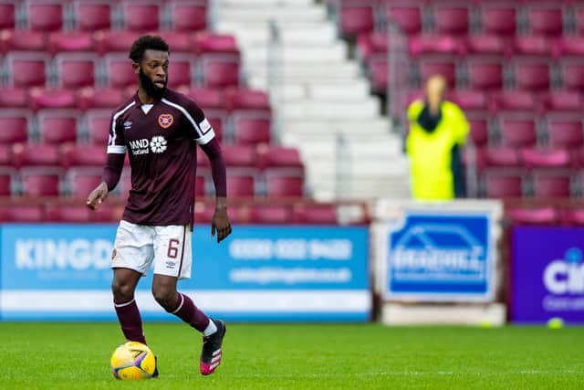 Hearts midfielder Beni Baningime will miss the rest of the season. (Photo by Sammy Turner / SNS Group)
