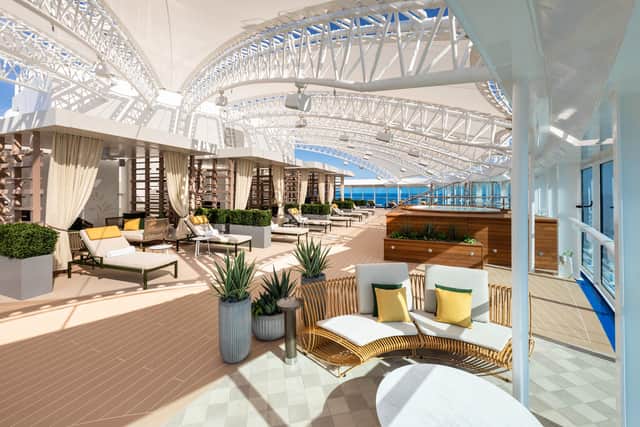 Sun loungers and relaxation areas at The Sanctuary on Sky Princess.
