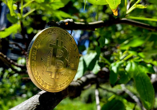A visual representation of Bitcoin cryptocurrency. Picture: Edward Smith/Getty Images