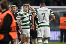 Celtic's James Forrest displays his angst during the RB Leipzig loss with the club veteran the only squad member to know what it was like for the men in green and white to be a daunting force in the competition in the east end of Glasgow. A time now consigned to history with the appalling recent home form.  (Photo by Rob Casey / SNS Group)