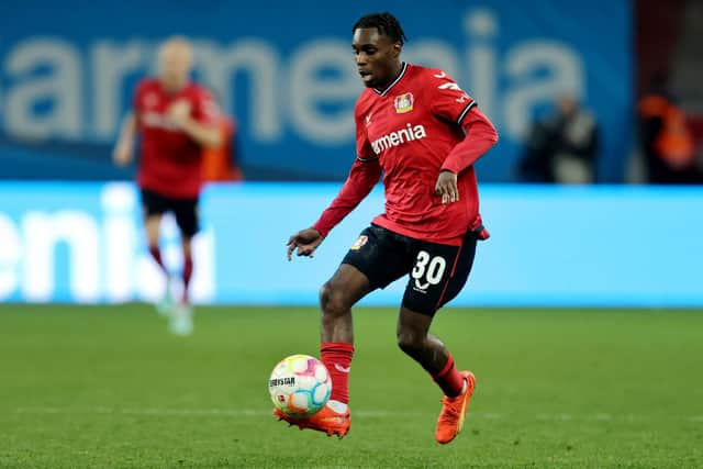 Former Celtic defender Jeremie Frimpong in action for Bayer Leverkusen. (Photo by Christof Koepsel/Getty Images)