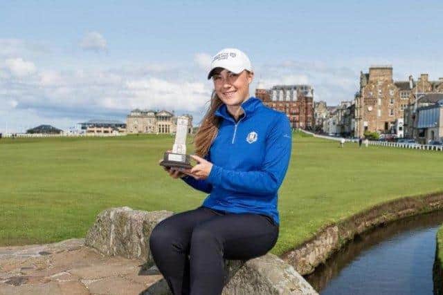 Hazel MacGarvie, pictured after winning the St Rule Trophy in 2019, is the leading Scot at the halfway stage in the LET Q-School pre-qualifier in Spain. Picture: St Andrews Links Trust