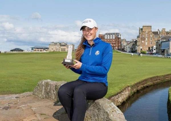 Hazel MacGarvie, pictured after winning the St Rule Trophy in 2019, is the leading Scot at the halfway stage in the LET Q-School pre-qualifier in Spain. Picture: St Andrews Links Trust