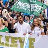Humza Yousaf and Scottish Green co-leader Lorna Slater march side by side during a Believe in Scotland rally in September (Picture: Jane Barlow/PA)