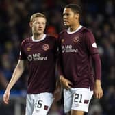 Toby Sibbick (right) with Hearts team-mate and Australia World Cup squad member Kye Rowles. (Photo by Mark Scates / SNS Group)