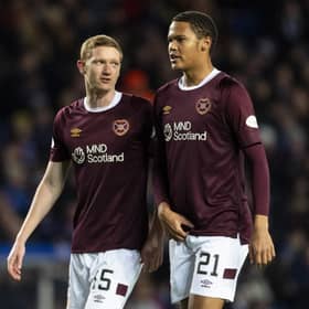 Toby Sibbick (right) with Hearts team-mate and Australia World Cup squad member Kye Rowles. (Photo by Mark Scates / SNS Group)