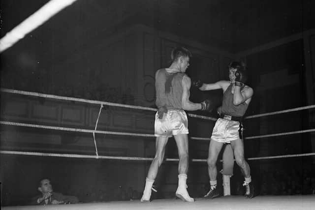 McTaggart and Gibson in their Music Hall bout