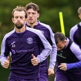 Christian Doidge during Hibs training ahead of the match against St Johnstone.