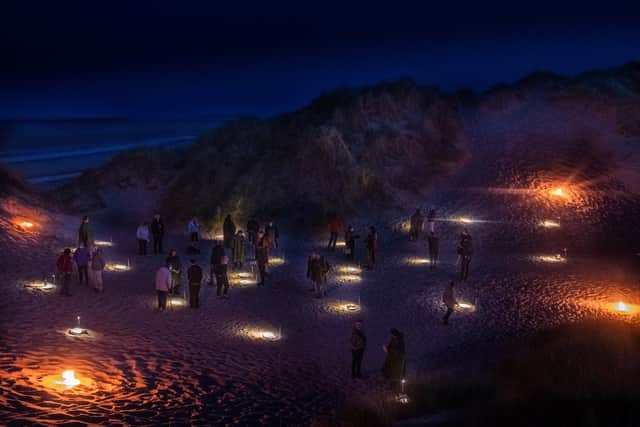 Over Lunan - a promenade performance in the dunes of Lunan Bay, Angus, created by Angus Farquhar of Aproxima Arts with dramaturg and former artistic director of the Unicorn Theatre Purni Morell. PIC: Al Smith