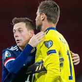 Callum McGregor (left) played the two hours at Hampden and has two more Scotland games between now and the Old Firm game next Saturday. (Photo by Craig Williamson / SNS Group)