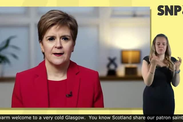 Nicola Sturgeon delivers her speech to the SNP's virtual conference (Picture: Scottish National Party via Getty Images)