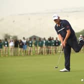 David Drysdale reacts to seeing his putt to win the 2020 Commercial Bank Qatar Masters narrowly miss at the 72nd hole before losing to Spaniard Jorge Campillo at the fifth extra hole at Education City Golf Club in Doha. Picture: Warren Little/Getty Images.