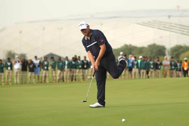 David Drysdale reacts to seeing his putt to win the 2020 Commercial Bank Qatar Masters narrowly miss at the 72nd hole before losing to Spaniard Jorge Campillo at the fifth extra hole at Education City Golf Club in Doha. Picture: Warren Little/Getty Images.