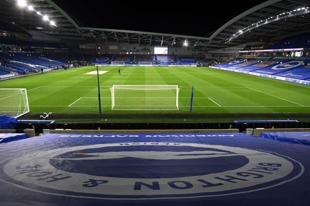 The Amex Stadium, home of Brighton and Hove Albion Football Club. (Photo by NEIL HALL/POOL/AFP via Getty Images)