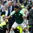 Celtic manager Brendan Rodgers celebrates his side going 2-0 ahead against Rangers.