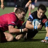 George Horne scores Glasgow's fourth try, a brilliant individual effort. (Photo by Craig Williamson / SNS Group)