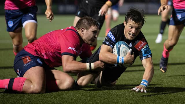George Horne scores Glasgow's fourth try, a brilliant individual effort. (Photo by Craig Williamson / SNS Group)