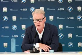 DP World Tour chief executive Keith Pelley speaks  during a press conference prior to the BMW PGA Championship at Wentworth. Picture: Luke Walker/Getty Images.