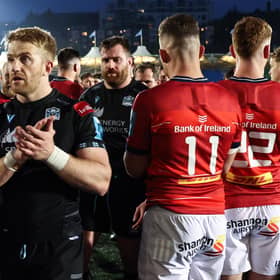 Disappointment for Glasgow Warriors captain Kyle Steyn following the defeat by Munster in the 2023 BKT United Rugby Championship quarter-final at Scotstoun Stadium, on May 06, 2023.  (Photo by Ross MacDonald / SNS Group)