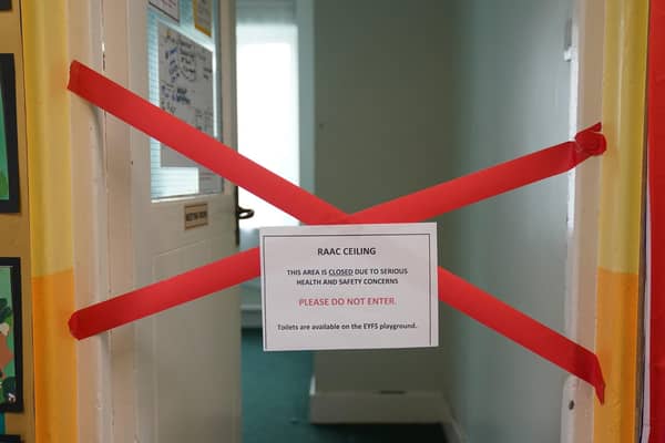 A taped off section inside a primary school. Photo: Jacob King/PA Wire
