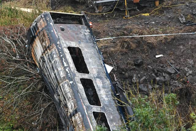 One of the carriages which crashed down a bank. Picture: John Devlin.