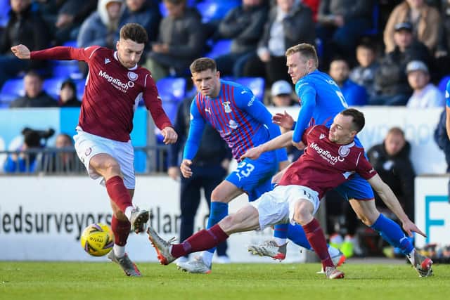 Arbroath and Inverness go into the Premiership play-off semi-final second leg all square after battling out a goalless draw in the first leg on Tuesday. (Photo by Ross MacDonald / SNS Group)