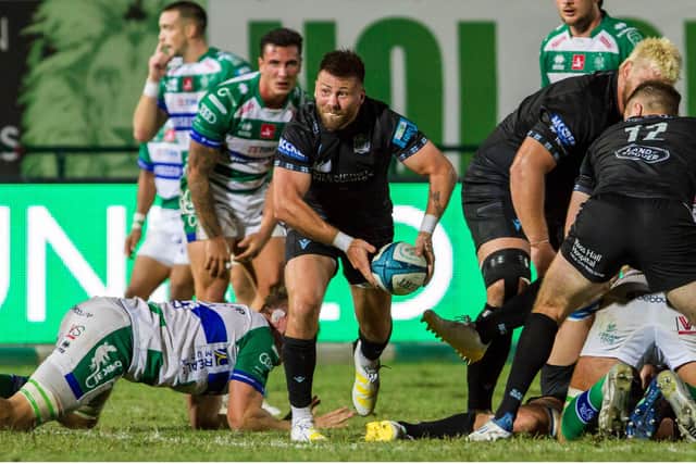Ali Price - Glasgow Warriors' replacement scrum half - during the 33-11 defeat to Benetton Treviso. Photo by David Gibson/Fotosport/Shutterstock (13395779p)