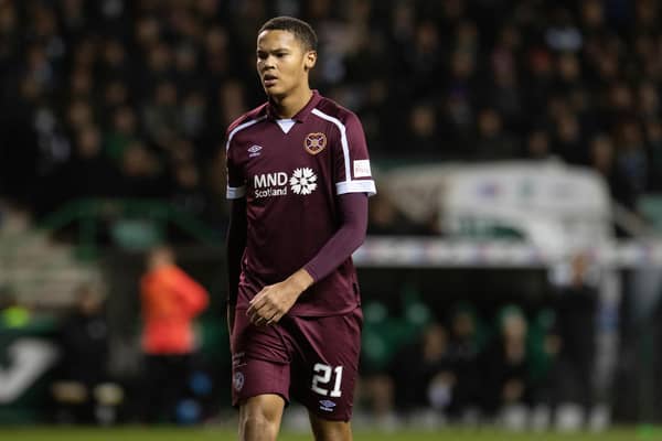 Toby Sibbick started in the middle of a back three for Hearts.  (Photo by Ross Parker / SNS Group)