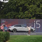 Rory McIlroy tees off on the 12th hole during Day One of the Horizon Irish Open .