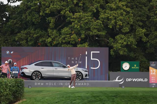 Rory McIlroy tees off on the 12th hole during Day One of the Horizon Irish Open .