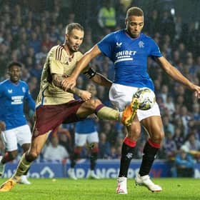 Cyriel Dessers was unhappy with the penalty award for Servette against Rangers.
