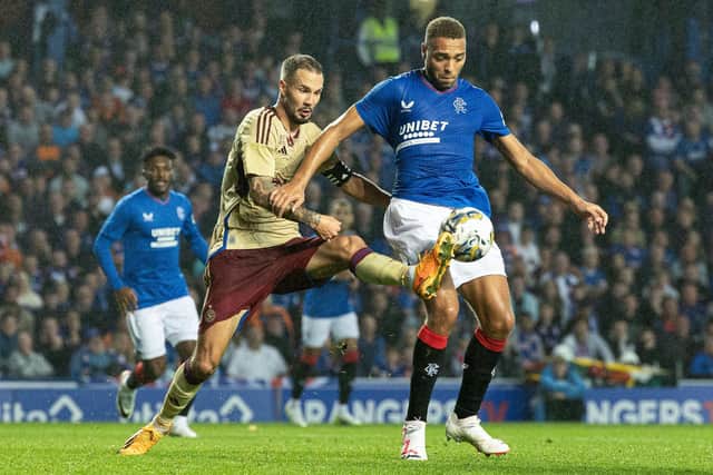 Cyriel Dessers was unhappy with the penalty award for Servette against Rangers.