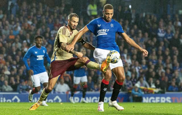 Cyriel Dessers was unhappy with the penalty award for Servette against Rangers.