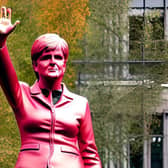 An AI-generated image of a steel statue of Nicola Sturgeon, former first minister of Scotland