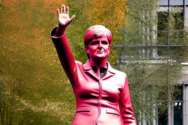 An AI-generated image of a steel statue of Nicola Sturgeon, former first minister of Scotland