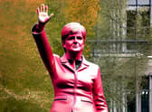 An AI-generated image of a steel statue of Nicola Sturgeon, former first minister of Scotland