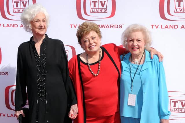 Betty White, right, pictured in 2008 with fellow Golden Girls stars Bea Arthur, left, and Rue McClanahan.