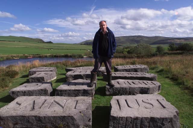 The late Ian Hamilton Finlay at his sculptural garden Little Sparta in the Pentlands. PIC: JPI Media.