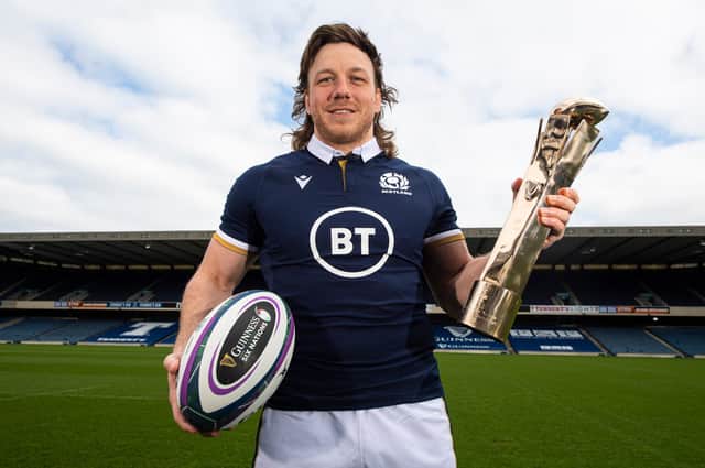 Hamish Watson with his Guinness Six Nations Player of the Championship award. Picture: Ross MacDonald/SNS