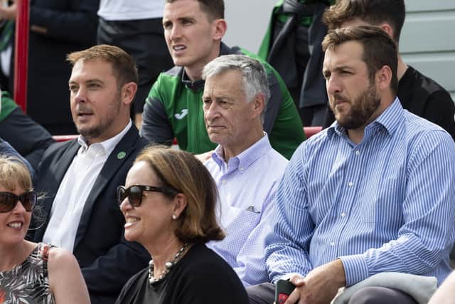 From left, Hibs chief executive Ben Kensell, owner Ron Gordon and head of recruitment Ian Gordon.