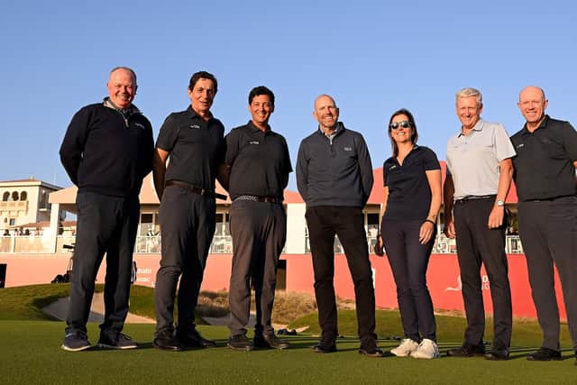 Grant Moir, Executive Director – Governance at The R&A, is pictured with the DP World Tour referees who have secured the new qualification. Picture: The R&A.