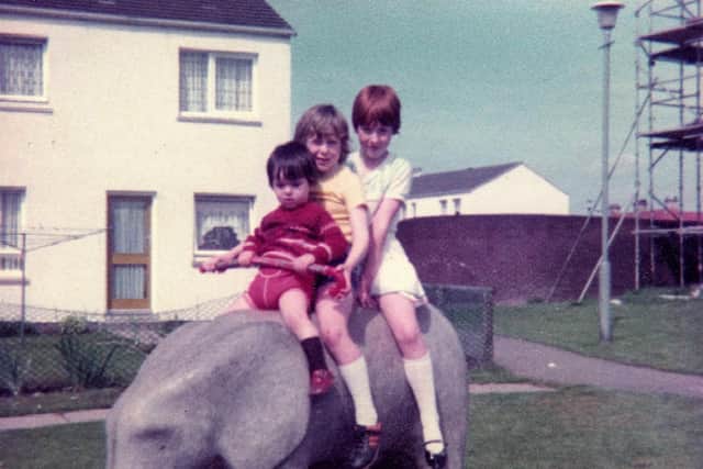 Children playing on the Stonehouse Elephants which were a landmark of the new housing at Murray Drive. PIC: Stonehouse Heritage Group.