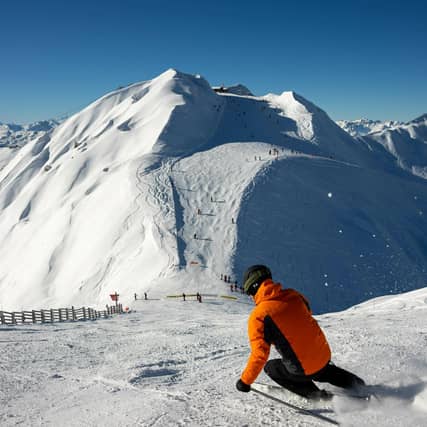 Skiing in the popular family resort of La Plagne in the French Alps