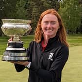 Aboyne's Carmen Griffiths shows off the trophy after winning the Scottish Women's Amateur Championship at Ladybank. Picture: Scottish Golf