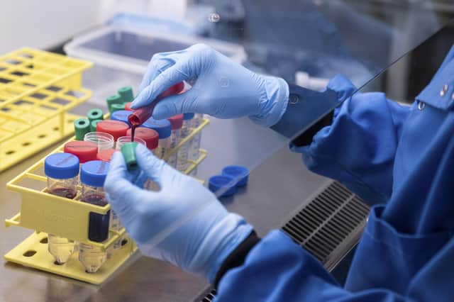 Blood samples from coronavirus vaccine trials are handled inside the Jenner Institute in Oxford (Picture: John Cairns, University of Oxford via AP)