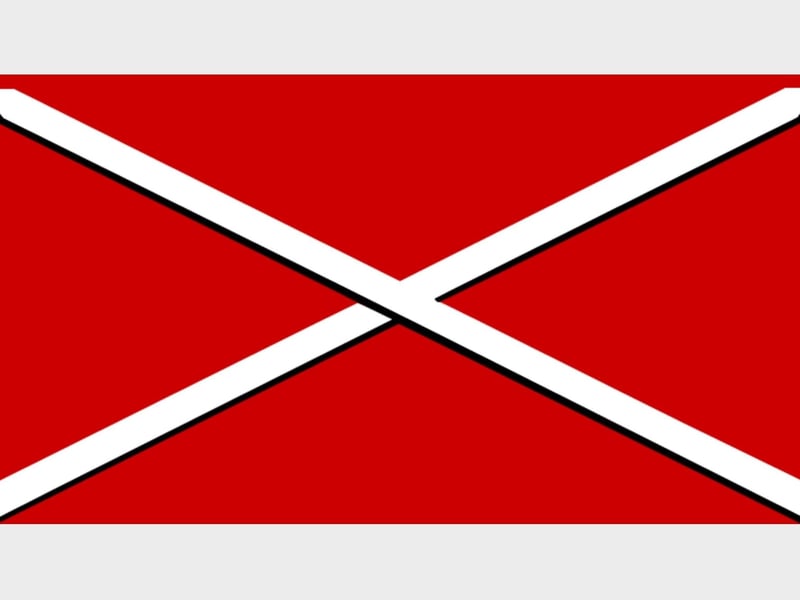 The Scottish Jacobite party was a political party registered back in 2005, their flag design is reminiscent of the current flag of Scotland but the cross is defined by two white blades.